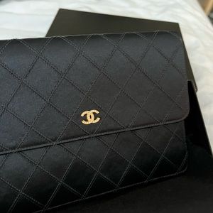 Vintage Silk Chanel Clutch with Leather interior